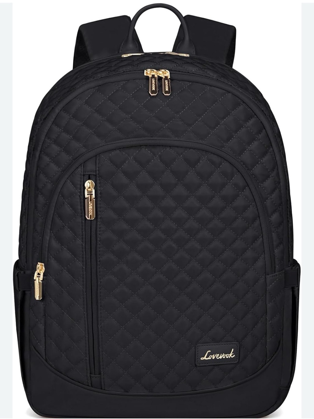 Love Black Quilted Backpack with Gold Hardware